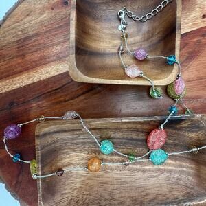 Premier Designs Glass Bead Necklace Colorful 36in Pink Blue Yellow Purple EUC